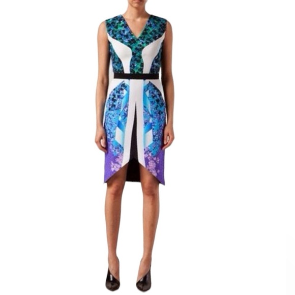 Peter Pilotto Blue Multicolor Patterned Sleeveless V-Neck Sheath Dress size 2 - Picture 1 of 16